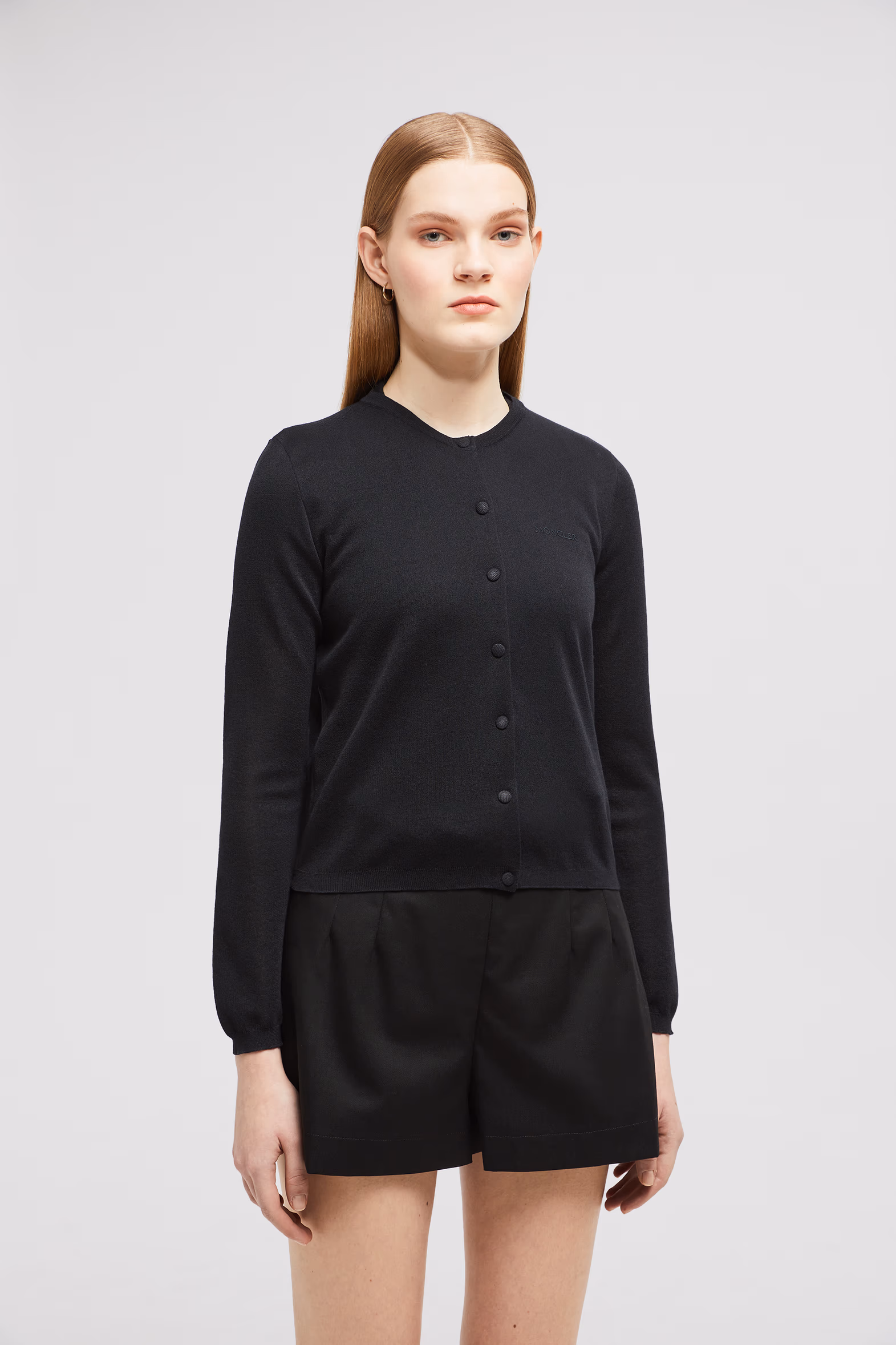 Embroidered Logo Cotton Cardigan Women Black Moncler 3